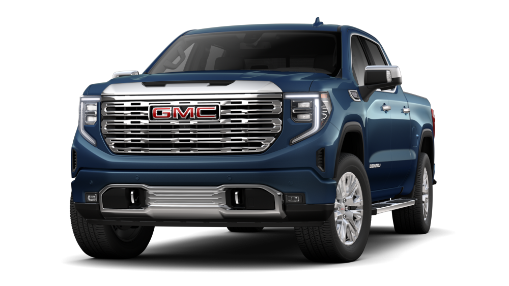 Vue latérale avant du pick-up de luxe GMC Sierra 1500 Denali 2026.