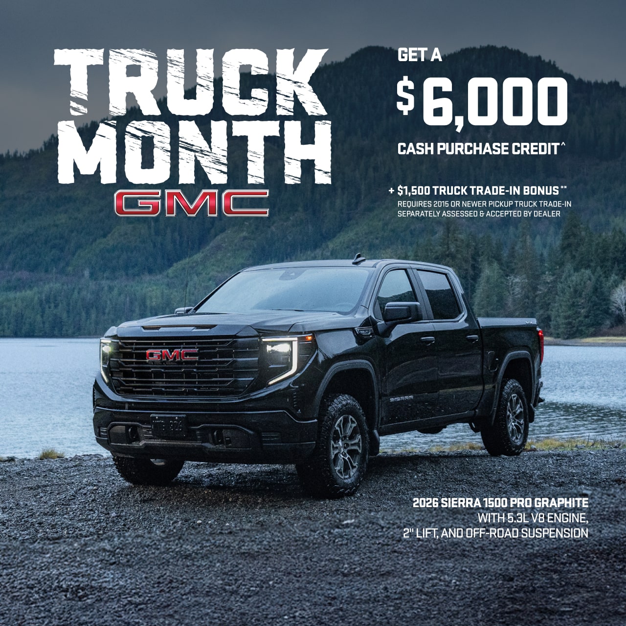 2026 Sierra 1500 Pro Graphite WITH 5.3L V8 ENGINE, 2" LIFT, AND OFF-ROAD SUSPENSION