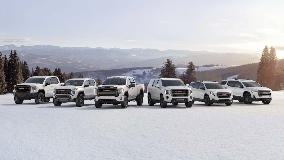 GMC lineup of AT4 Pickup Trucks and SUVs.