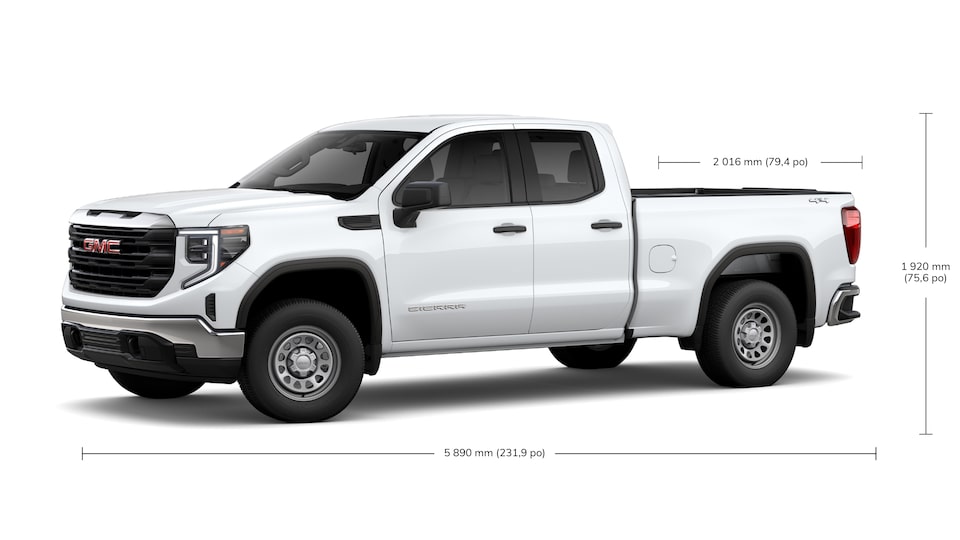 Spécifications de la cabine double du GMC Sierra 1500.