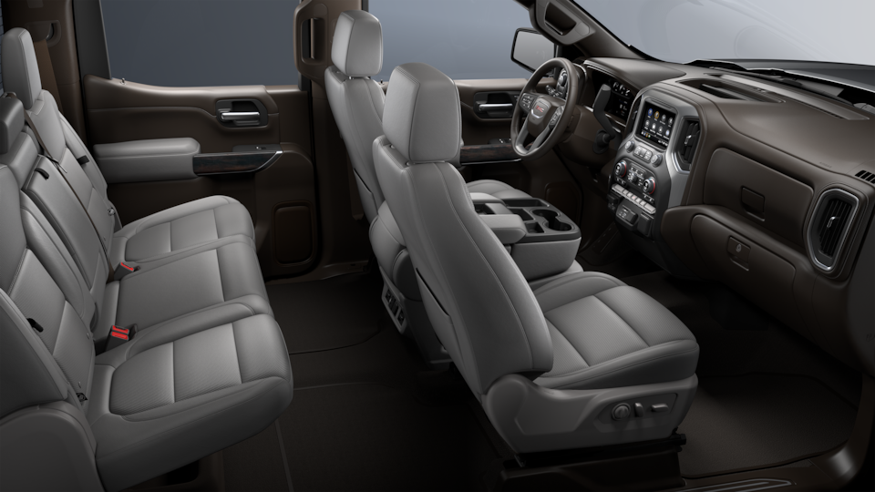Vue latérale de l'intérieur avant du GMC Sierra 1500 2022 en {Colourizer}.