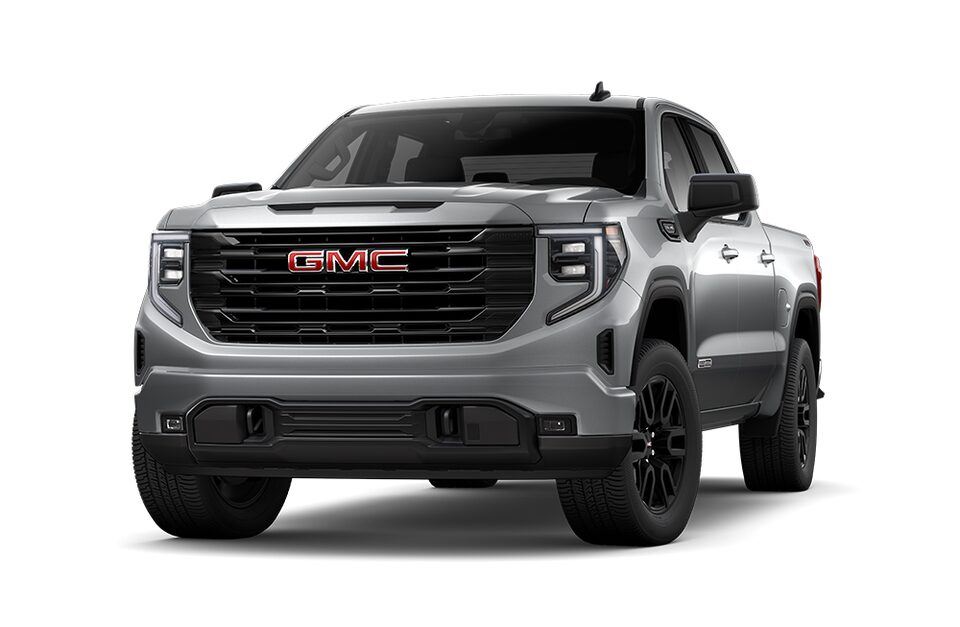 2023 Sierra 1500 Elevation Short Bed Crew Cab in Quick Silver Metallic.
