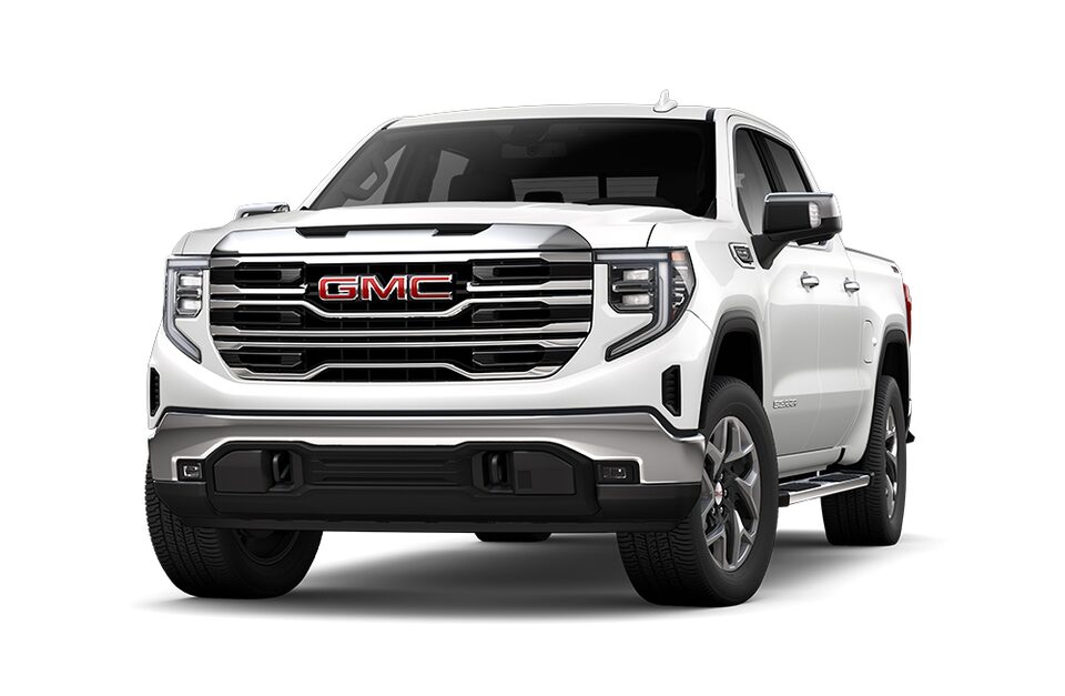 2023 Sierra 1500 SLT Short Bed Crew Cab in White.