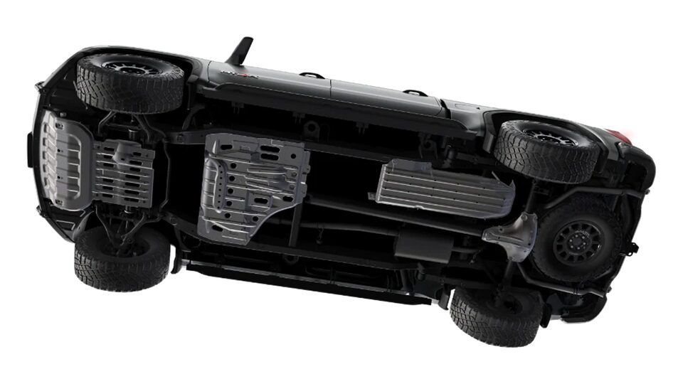 View from underneath the First Ever 2023 Sierra 1500 AT4X AEV Edition.