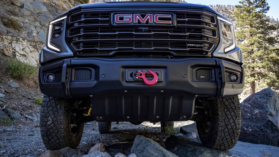 Frontal close-up of the First Ever 2023 Sierra 1500 AT4X AEV Edition.