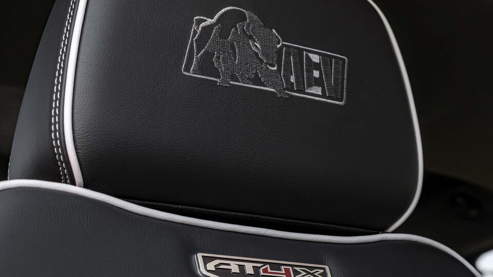 Close-up of the First Ever 2023 Sierra 1500 AT4X AEV Edition seating top.