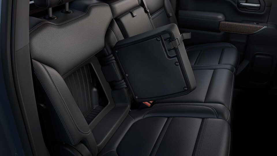 2023 Sierra HD interior ingenious seat storage.