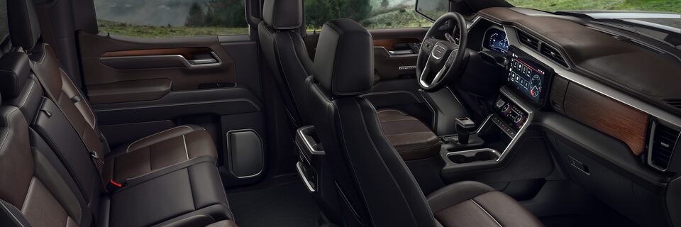 Interior view of the 2023 GMC Sierra Denali's seats.