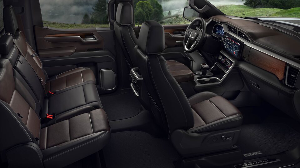 Interior view of the 2023 GMC Sierra Denali's seats.