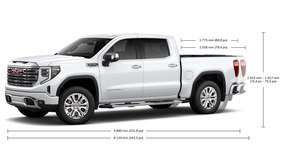 Caractéristiques techniques du Sierra 1500 Denali 2023.