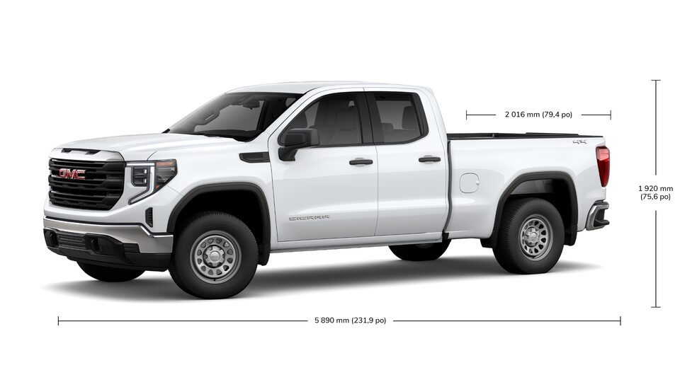 Spécifications de la cabine double du GMC Sierra 1500.