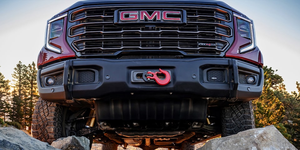 The boron steel front skid plate of the 2024 GMC Sierra 1500 AT4.