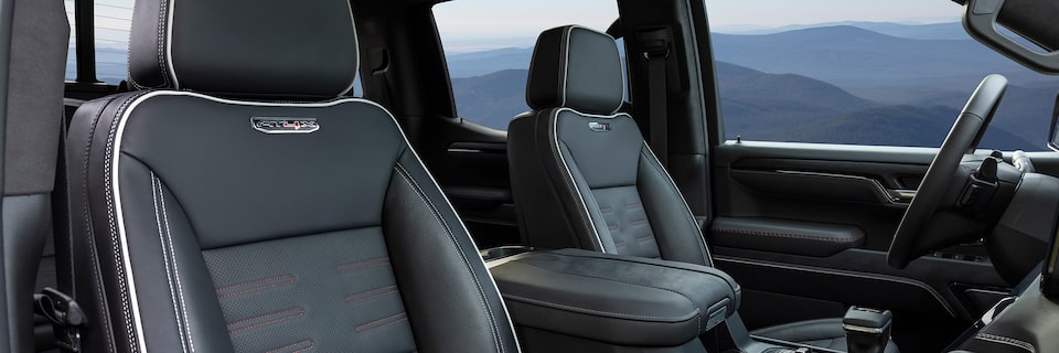 The luxurious and athletic interiors of the 2024 GMC Sierra 1500 AT4.