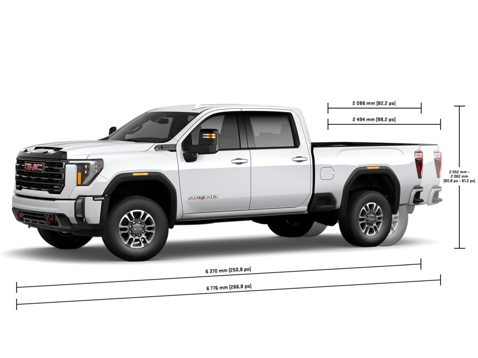Spécifications du GMC Sierra HD AT4 3500 2024.