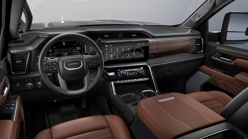 2024 Sierra HD Denali Ultimate Alpine Umber front interior.