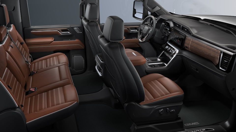 2024 Sierra HD Denali Ultimate Alpine Umber interior overview.