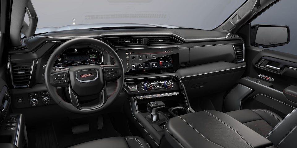 2024 GMC Sierra 1500 AT4 interior in Obsidian Rush.