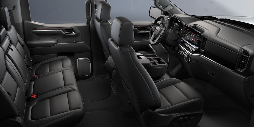 2024 GMC Sierra SLT interior seating in Jet Black.