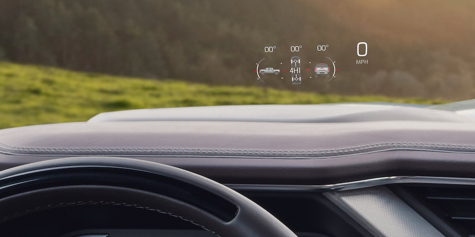 Heads-up display of the 2024 GMC Sierra 1500 Denali.