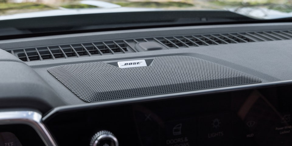 Close-up view of the 2025 GMC Canyon Premium Bose Sound System Speaker.