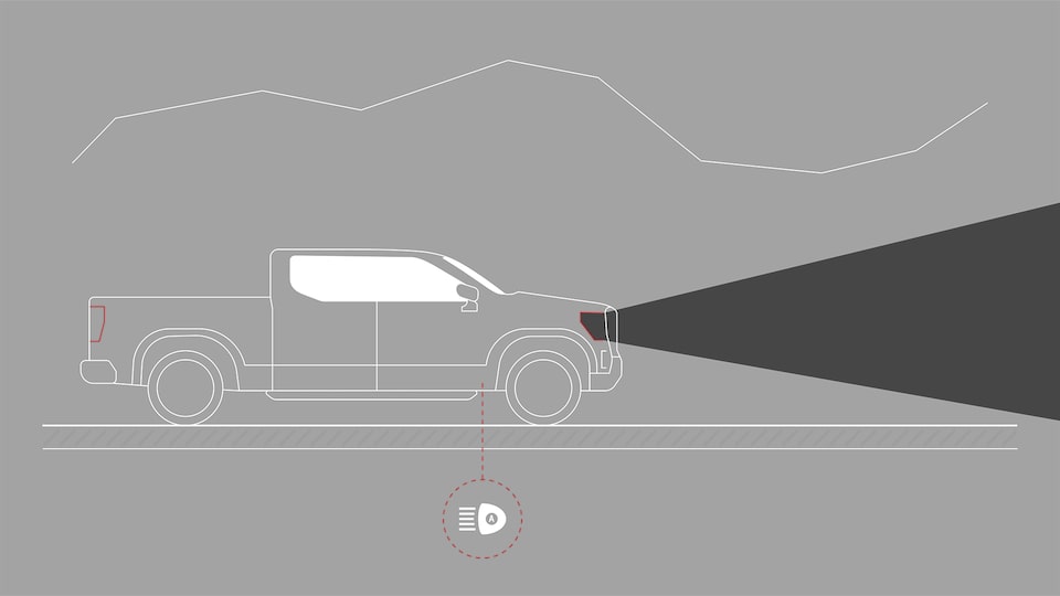 Graphic of the Intellibeam function of the 2025 GMC Canyon.
