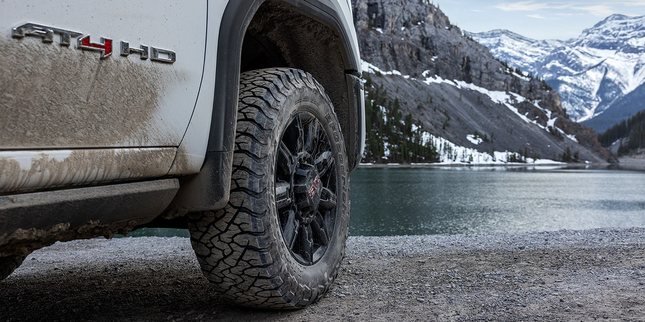 Close-up View of the AT4 HD Badging and Wheel on a 2026 GMC Sierra HD AT.