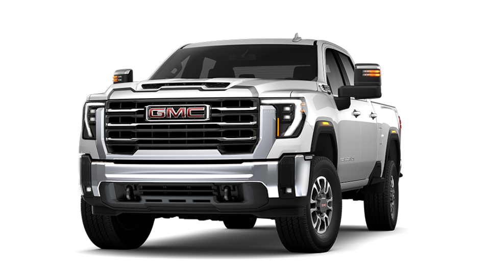GMC Sierra 2500 SLT HD 2025 en blanc givré triple couche.