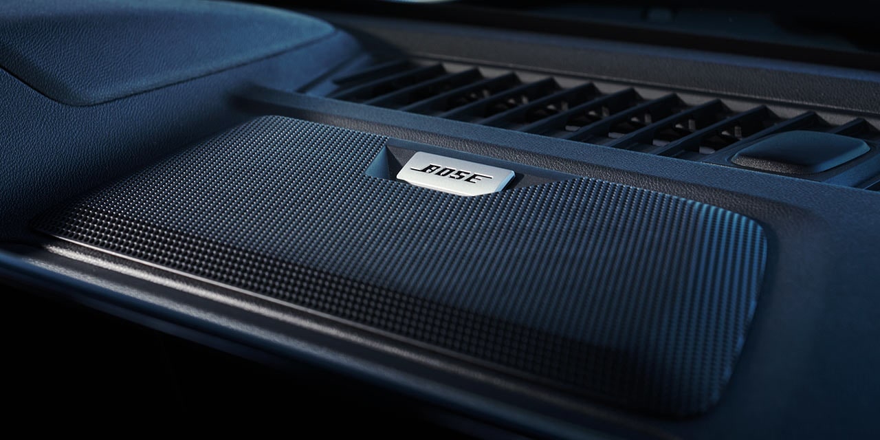 Vue rapprochée du système sonore Bose haut de gamme du GMC Canyon AT4 2026.