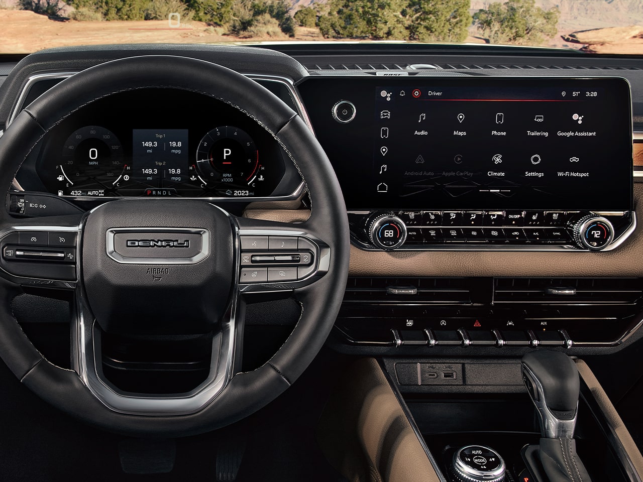 Le volant du GMC Canyon Denali 2026 vu par le conducteur.