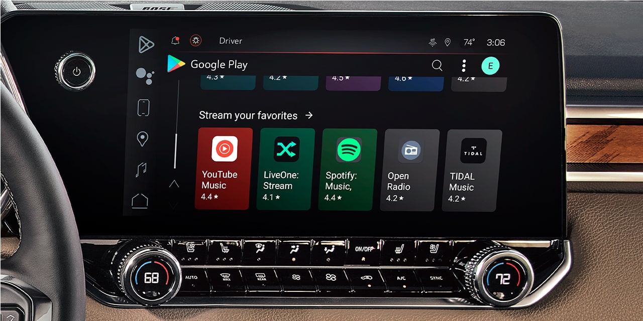 Vue rapprochée du système d’infodivertissement de 11,3 po du GMC Canyon Denali 2026.