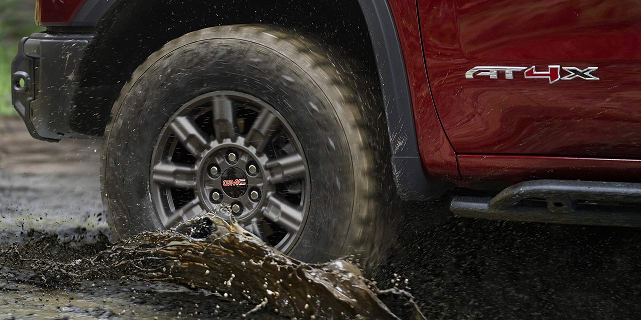 Close-up of the 33 Inch Mud Terrain Tires on the 2026 GMC Sierra 1500 AT4.