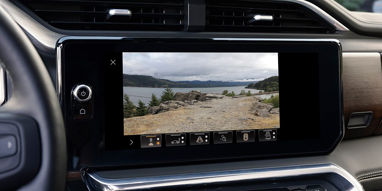 Close-up of the Infotainment Screen in the 2026 GMC Sierra 1500 AT4 Displaying one of the Camera Views.