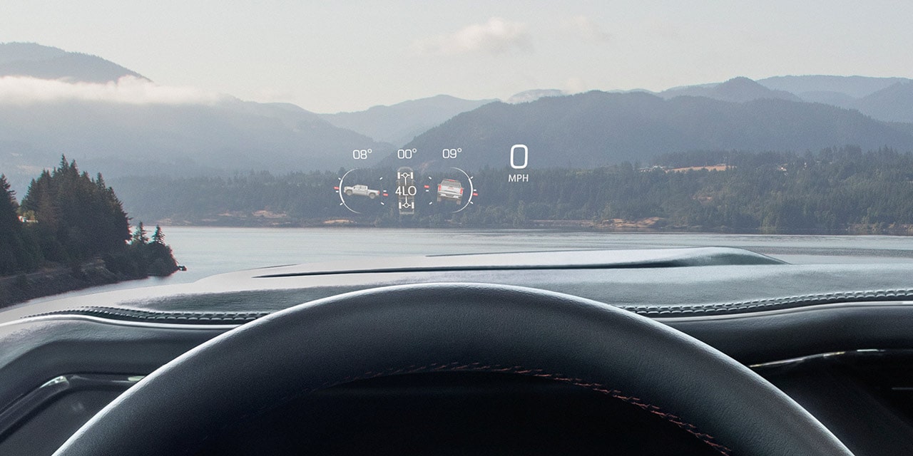 View of the Head-up Display inside the 2026 GMC Sierra 1500 AT4.