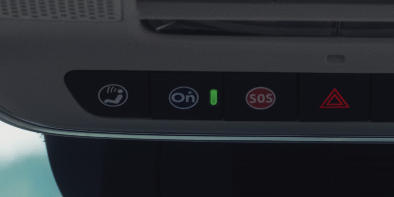 Close-up of the OnStar Button inside the 2026 GMC Sierra 1500 AT4.