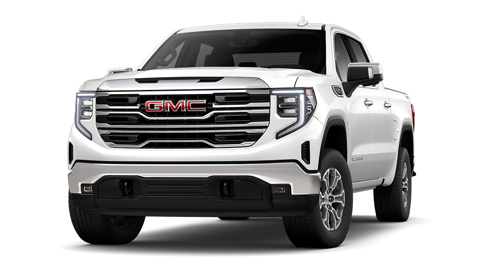 Front Three-Quarter View of a White GMC Sierra HD SLT Truck