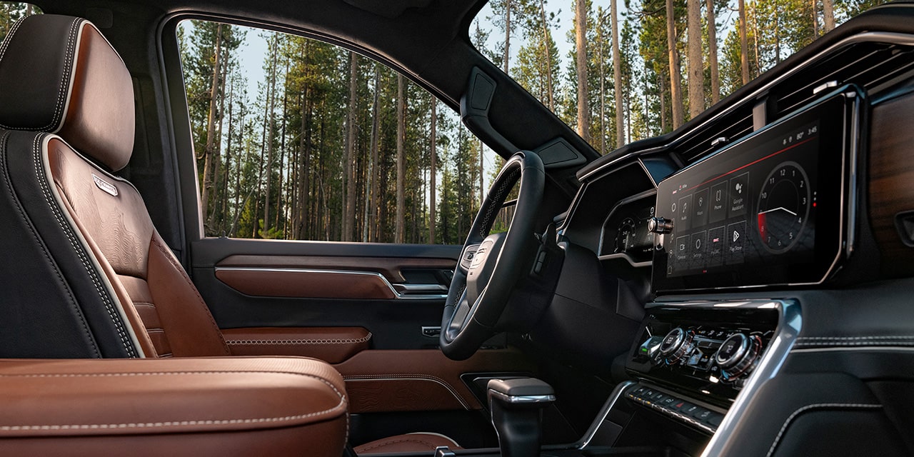 Front Passenger's view of the interiors of the 2026 GMC Sierra 1500 Pickup Truck.