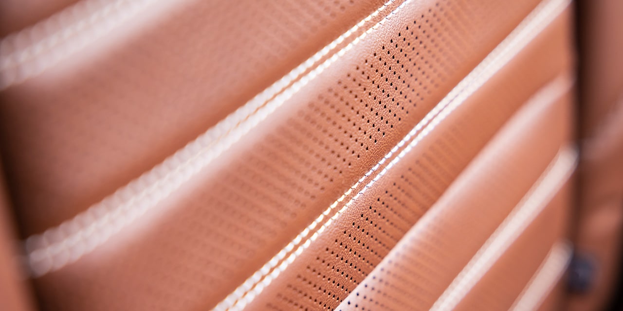 Close-up of the Premium Seat Material inside the 2026 GMC Sierra 1500 Pickup Truck.