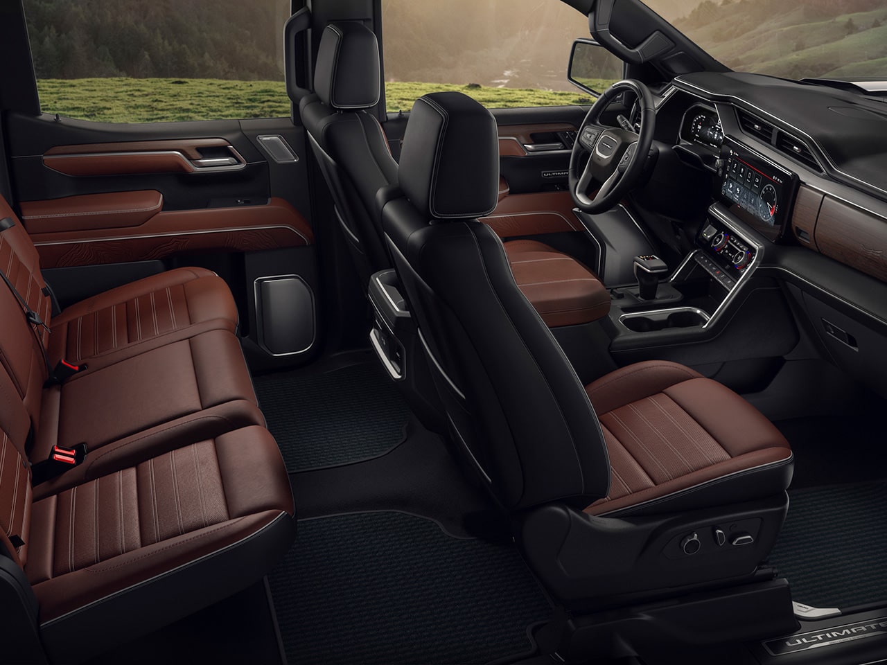 Full-grain Leather Seating inside the 2026 GMC Sierra 1500 Denali Ultimate.