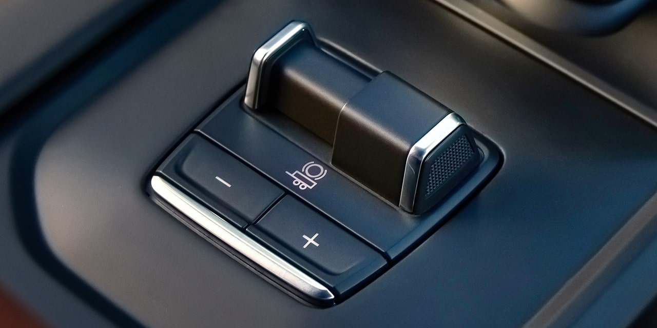 Close-up of the Trailer Brake Controls inside the 2026 GMC Sierra 1500.