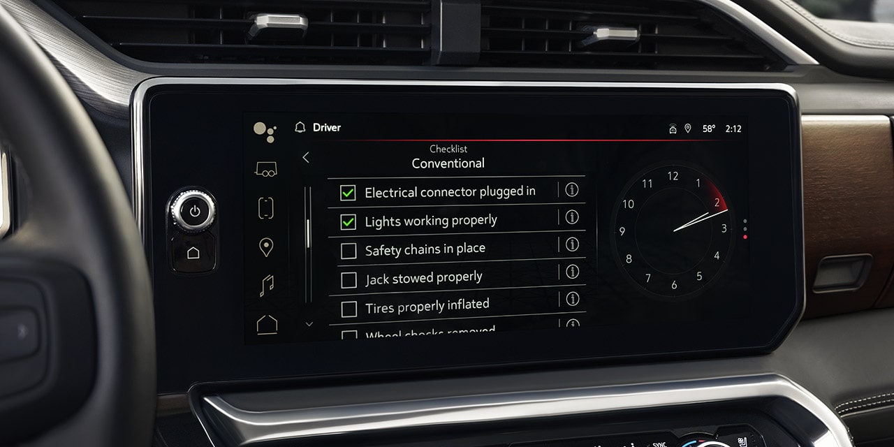 Close-up of the Infotainment Screen Displaying the ProGrade Trailering System of the 2026 GMC Sierra 1500.