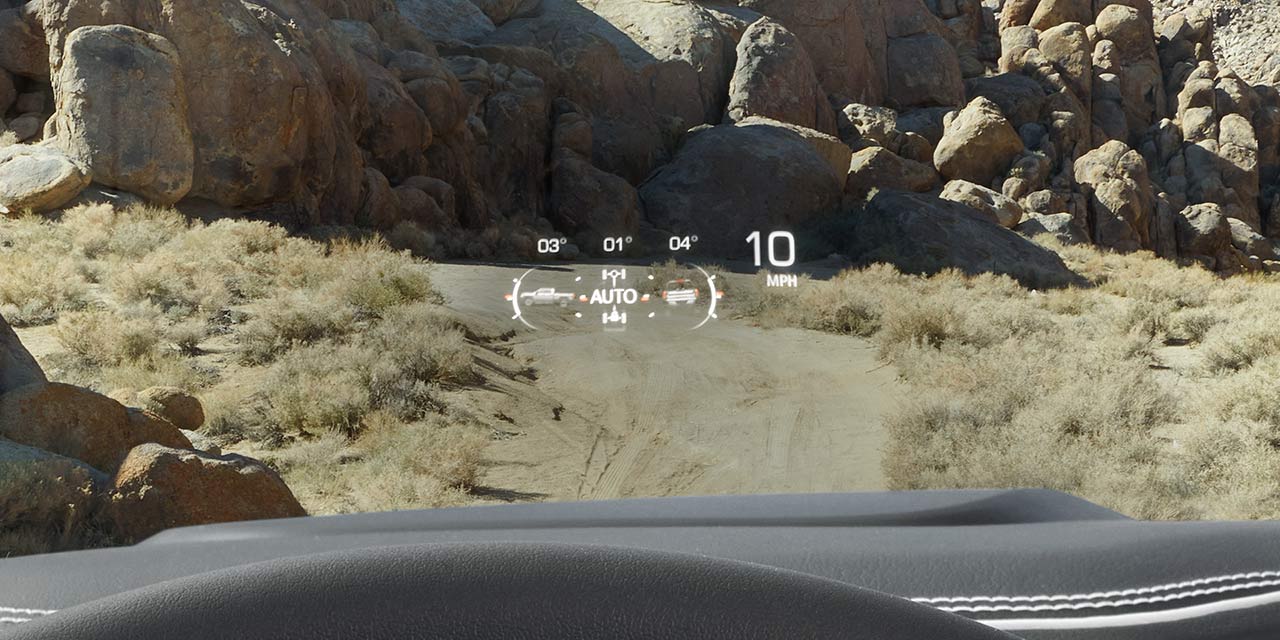 Close-up View of the Heads Up Display Feature in Use in a 2026 GMC Sierra HD AT4.