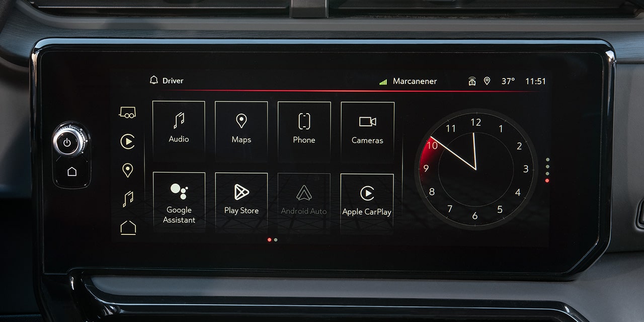 Close-up of the 13.4 Inch Diagonal Premium GMC Infotainment System of the 2026 GMC Sierra HD AT4.