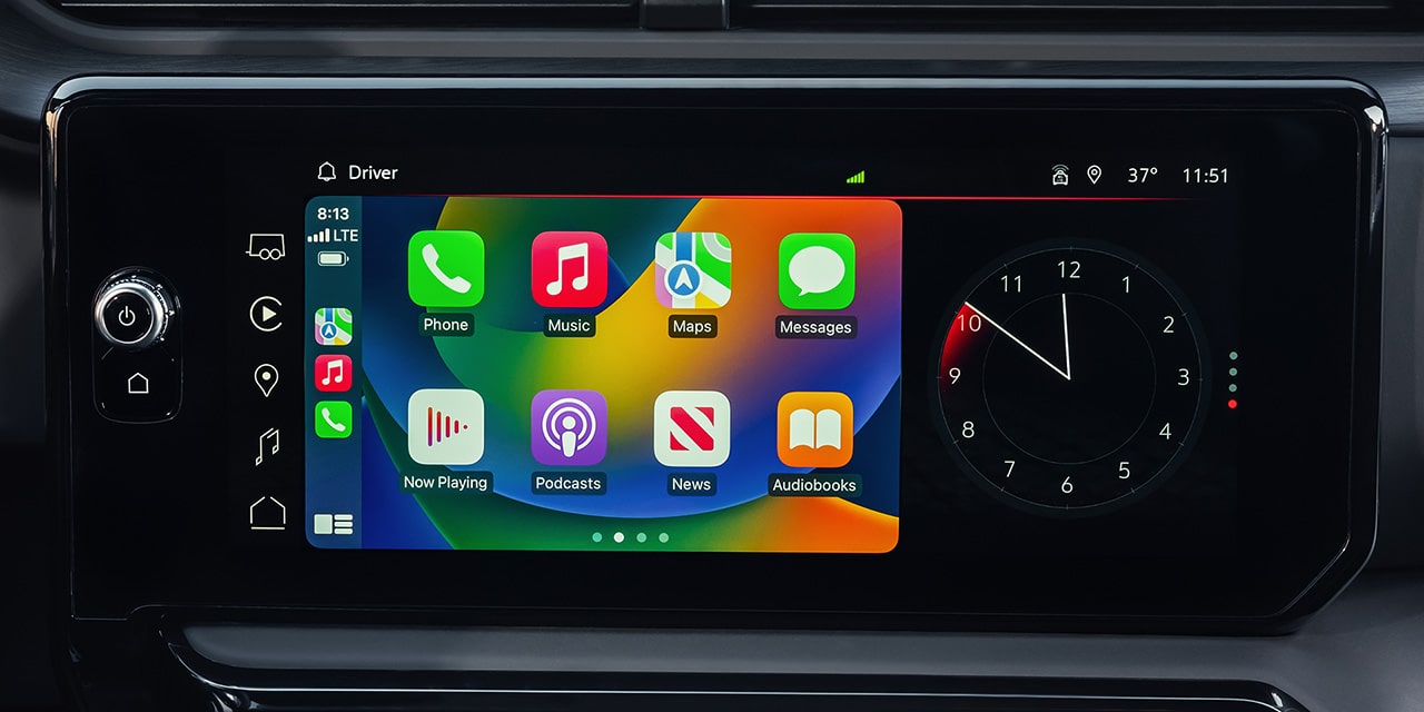 Close-up View of the Infotainment System with Apple Carplay in Use in a 2026 GMC Sierra HD AT4.