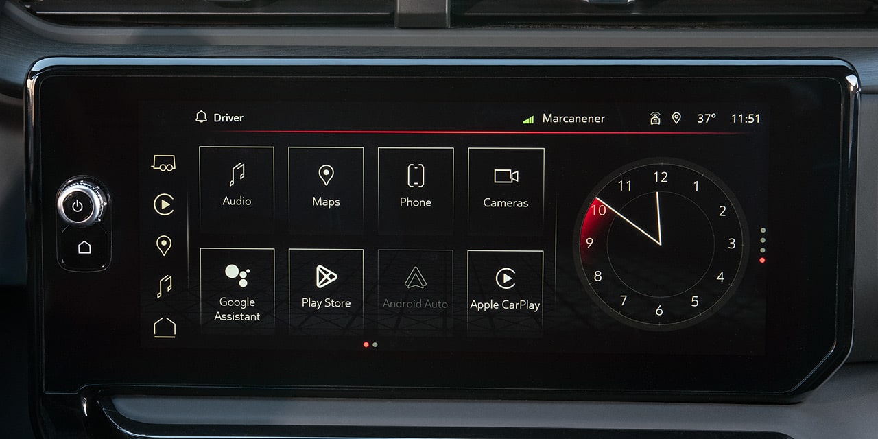 Close-up View of the Infotainment System with Android Auto in Use in a 2026 GMC Sierra HD Denali Luxury Truck.