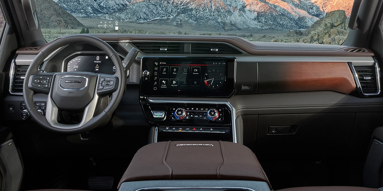 Front Interior View of a 2026 GMC Sierra HD Denali Truck.