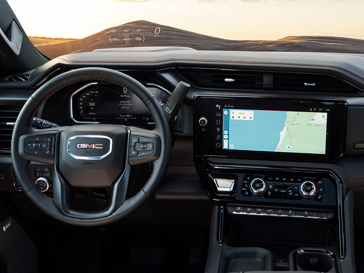View of the Dashboard and the Navigation Feature Displayed on the Infotainment Screen of the 2026 GMC Sierra HD.
