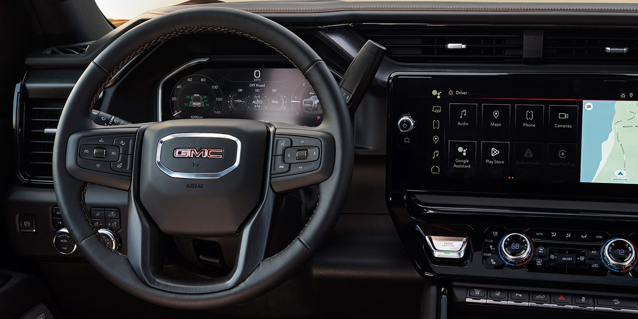 The Heated Steering Wheel in the 2026 GMC Sierra HD Pro Truck.