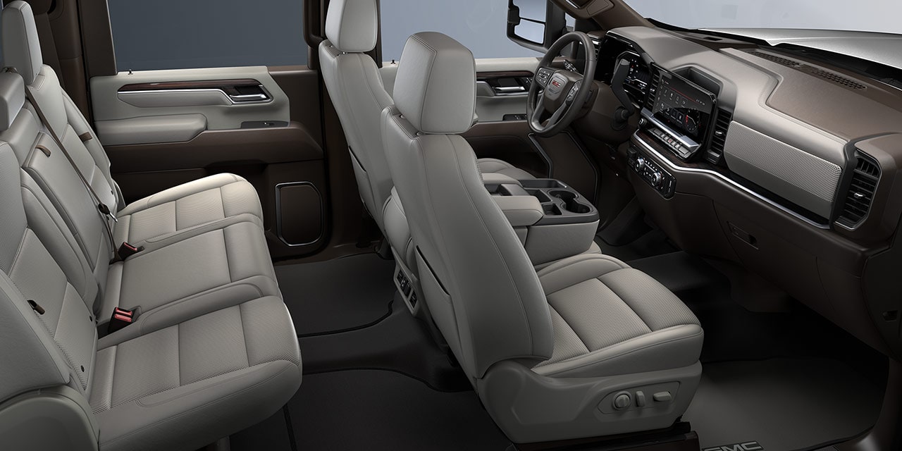 Front and Second Row Seating in the 2026 GMC Sierra HD Pro Truck.