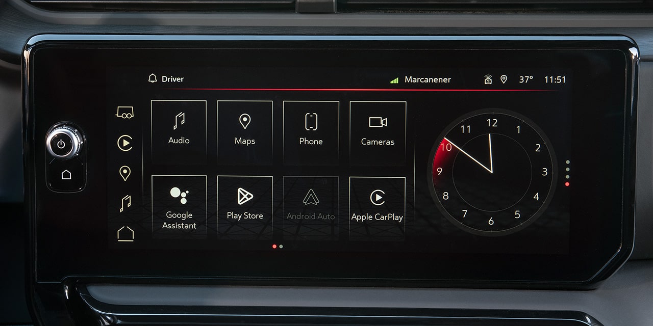 Close-up of the 13.4 Inch Diagonal Premium GMC Infotainment System inside the 2026 GMC Sierra HD Pro Truck.
