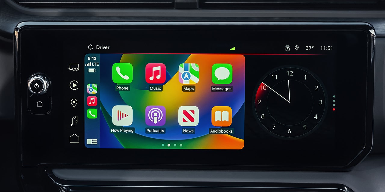 Close-up of the 13.4 Inch Diagonal Premium GMC Infotainment System Displaying the Wireless Capability in the 2026 GMC Sierra HD Pro Truck.